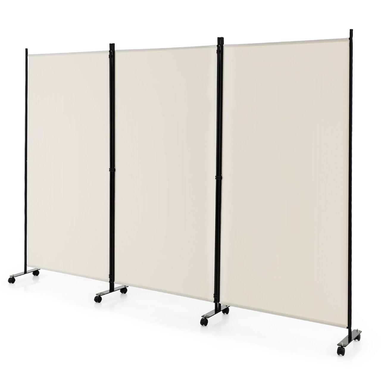 Costway 3-Panel Folding Room Divider 6Ft Rolling Privacy Screen withLockable Wheels Black/Brown/Grey/White